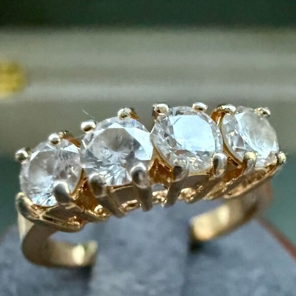 Gold-Tone Five-Stone Ring with Round Clear Crystals – Size 6 - Picture 17 of 17